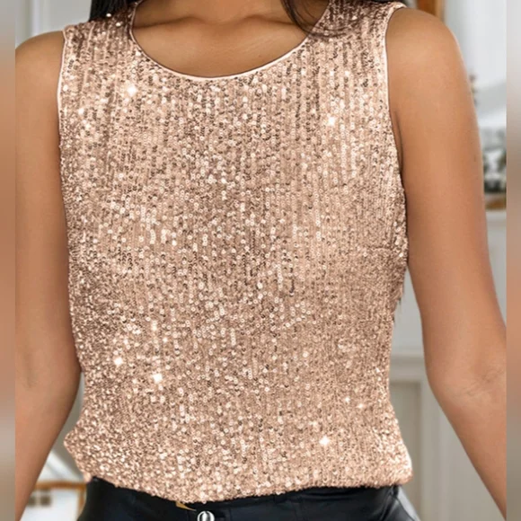 Sequin Sleeveless Top - Champagne - Picture 1 of 5